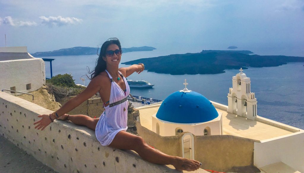 Santorini yoga splits cynthia travels